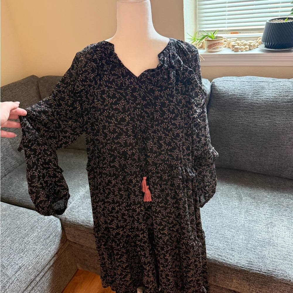 Floral Long Sleeve Dress - Black